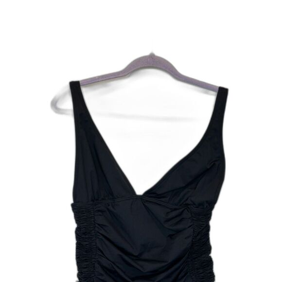 DKNY Black Ruched Sides V-Neck One Piece Swimsuit Size 14 - Picture 3 of 9